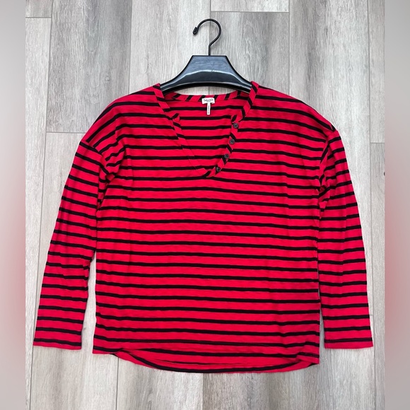 Splendid Red And Black Striped Long Sleeve Tee - Picture 2 of 4